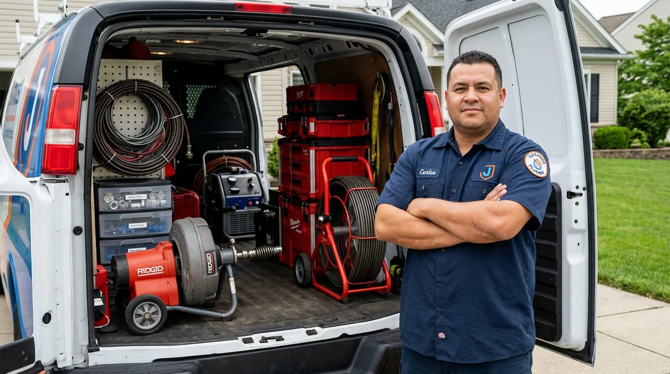 Professional drain cleaning equipment and Johns Plumbing LLC plumber in Orwell