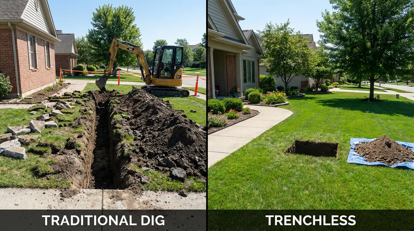 Trenchless sewer repair with minimal yard damage versus traditional excavation in Orwell, OH